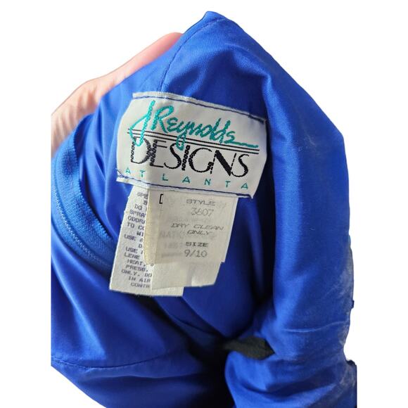 Vintage 80s J. Reynolds Atlanta 10 Glam Blue Sequin Formal Gown Dress Fringe - Picture 2 of 3